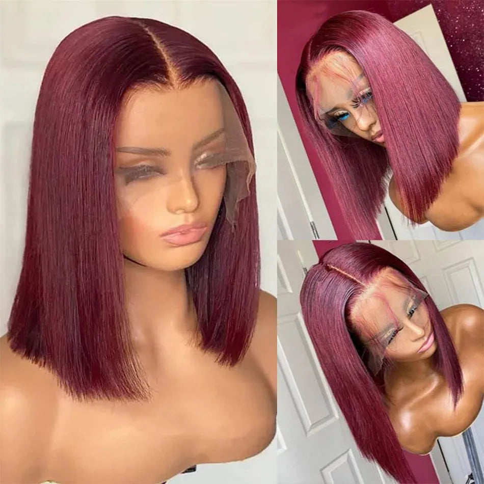 99J Burgundy Straight Short Bob 13x4 Lace Wig