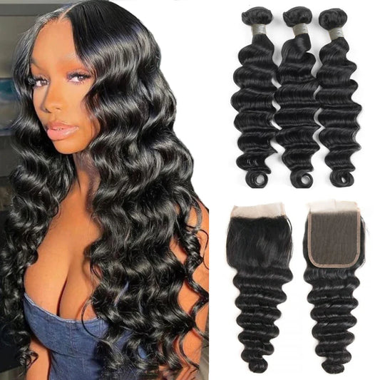 Brazilian Loose Deep Wave Bundles w/Closure